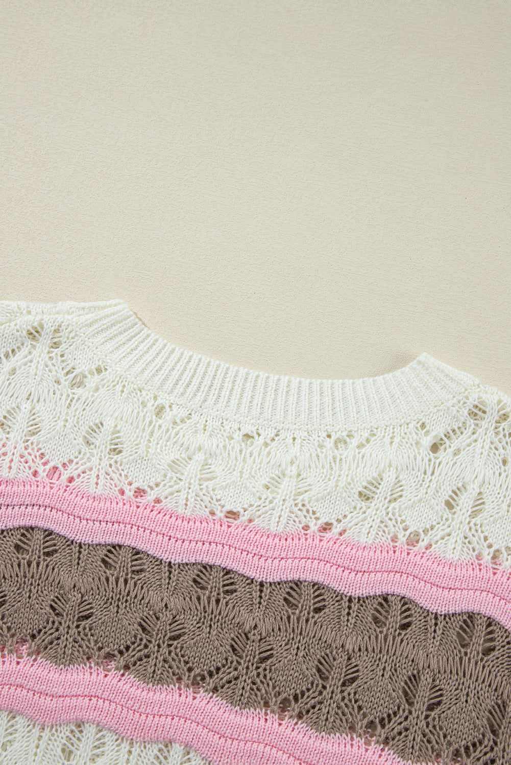 Elegant brown striped crochet sweater - Love Salve